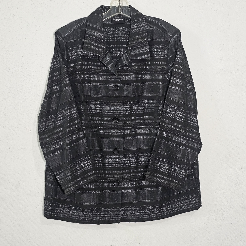 Maggie Barnes Black and Gray Striped Ailver Details Whimisigoth Jacket Sz 1X